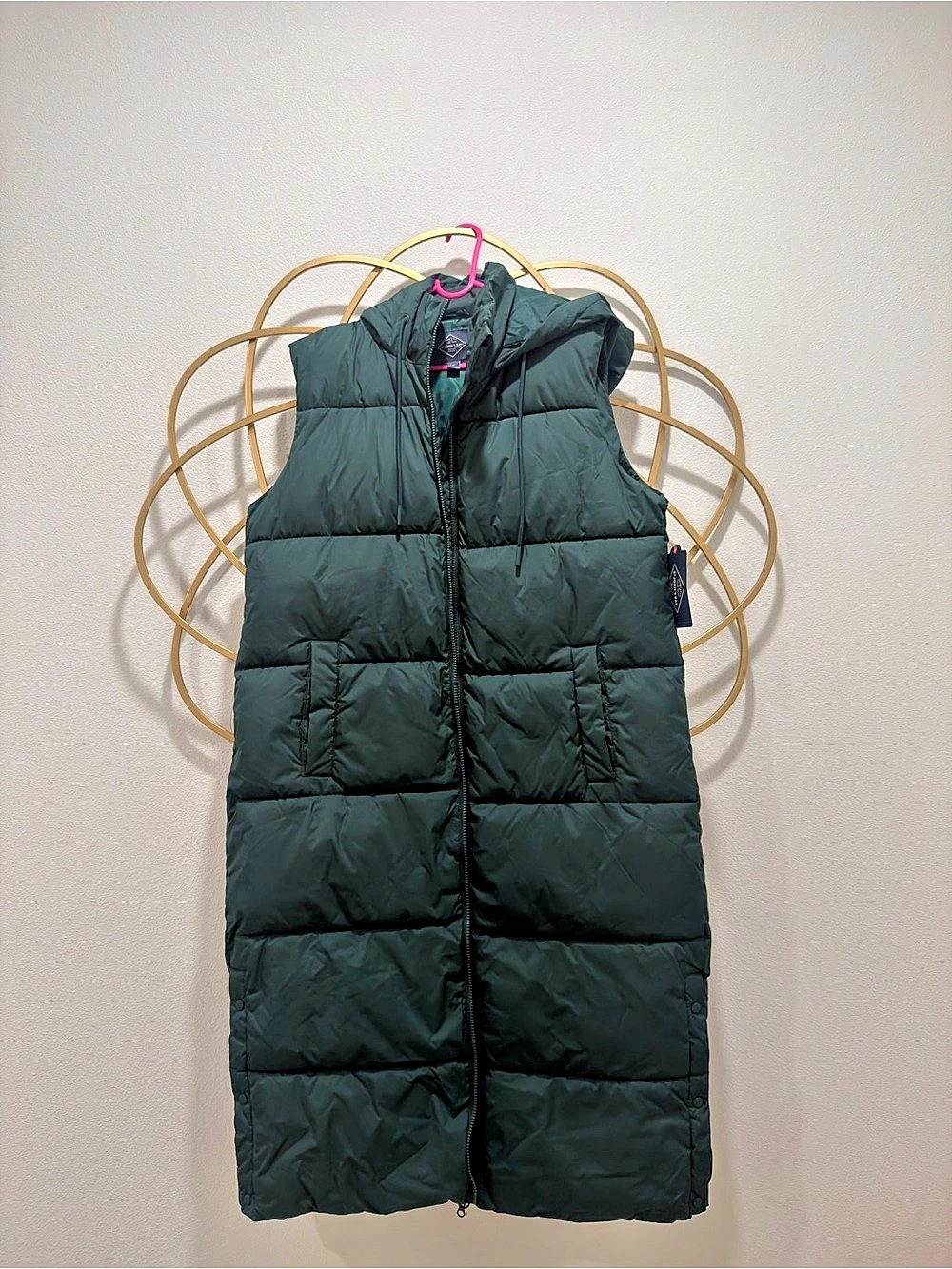 St. John's Bay Long Puffer Vest Puffer Vest in Green Size Medium NWT